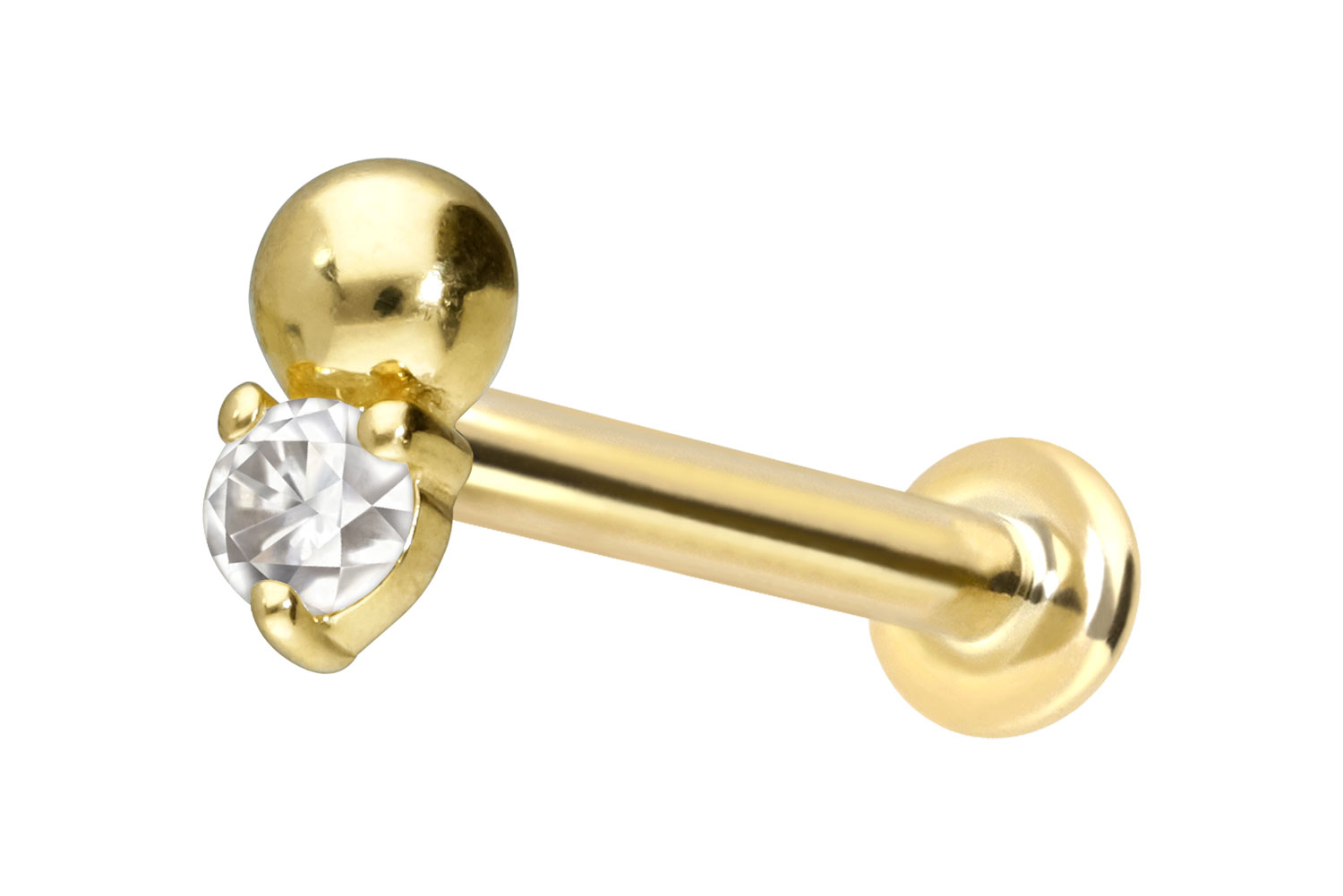 14 Karat Gold Labret Piercing mit Push Fit MOISSANIT + KUGEL